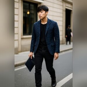 Karl Lagerfeld Men's Navy Comouflage Blazer